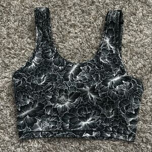 Black and White Floral Sports Bra